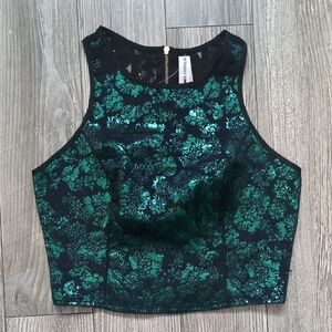 Bethany Mota Emerald Green Floral Jacquard Crop Top S